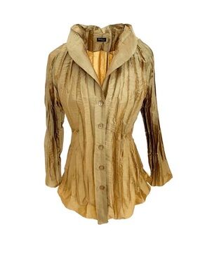 Beluva gold pleated microfiber blouse. 3/4 length sleeves. Size Medium.
